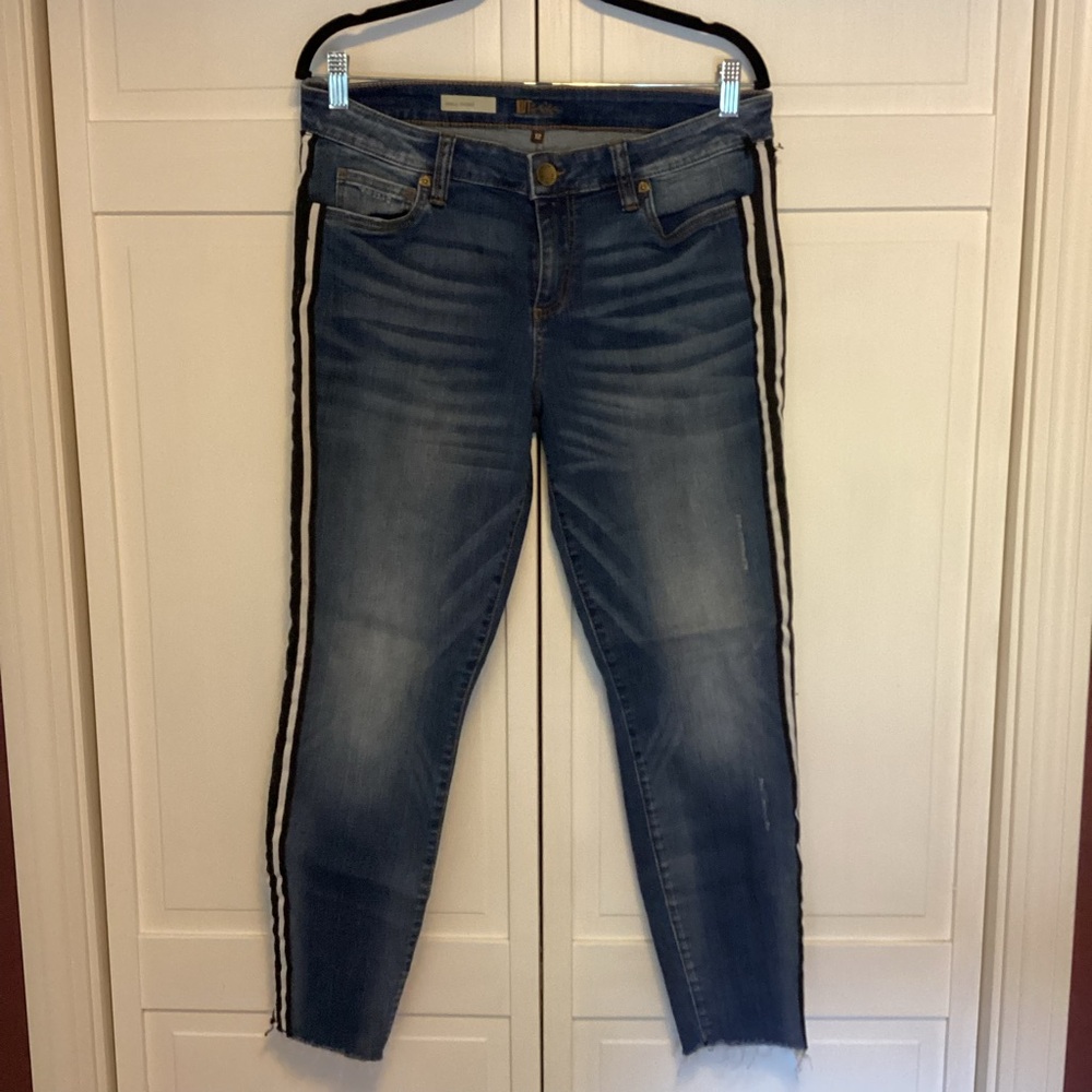 Kut from the Kloth Ankle Skinny Cropped Jeans With Black And White Stripes